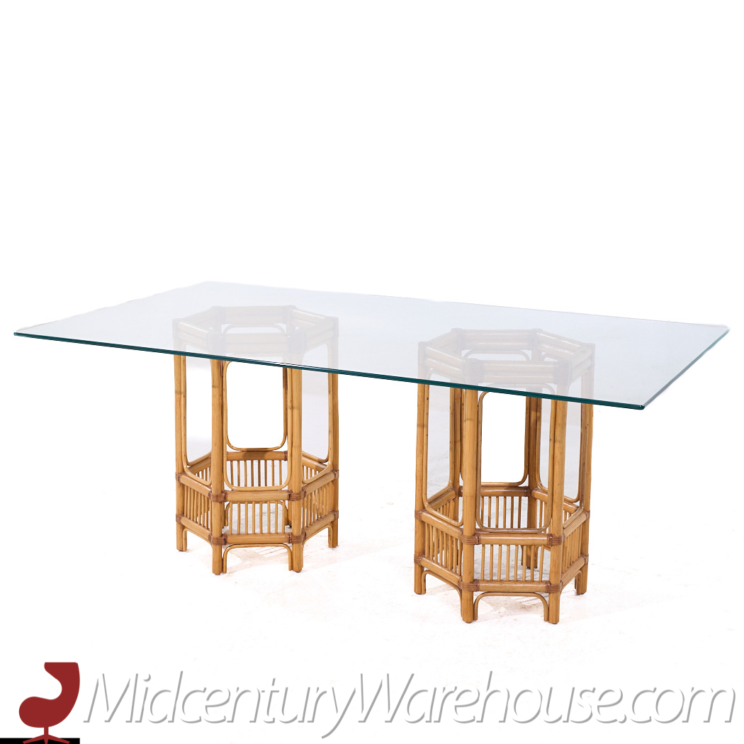 Mcguire Style Mid Century Rattan and Glass Dining Table