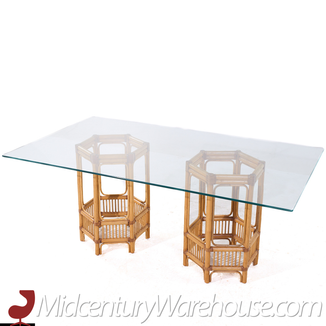 Mcguire Style Mid Century Rattan and Glass Dining Table