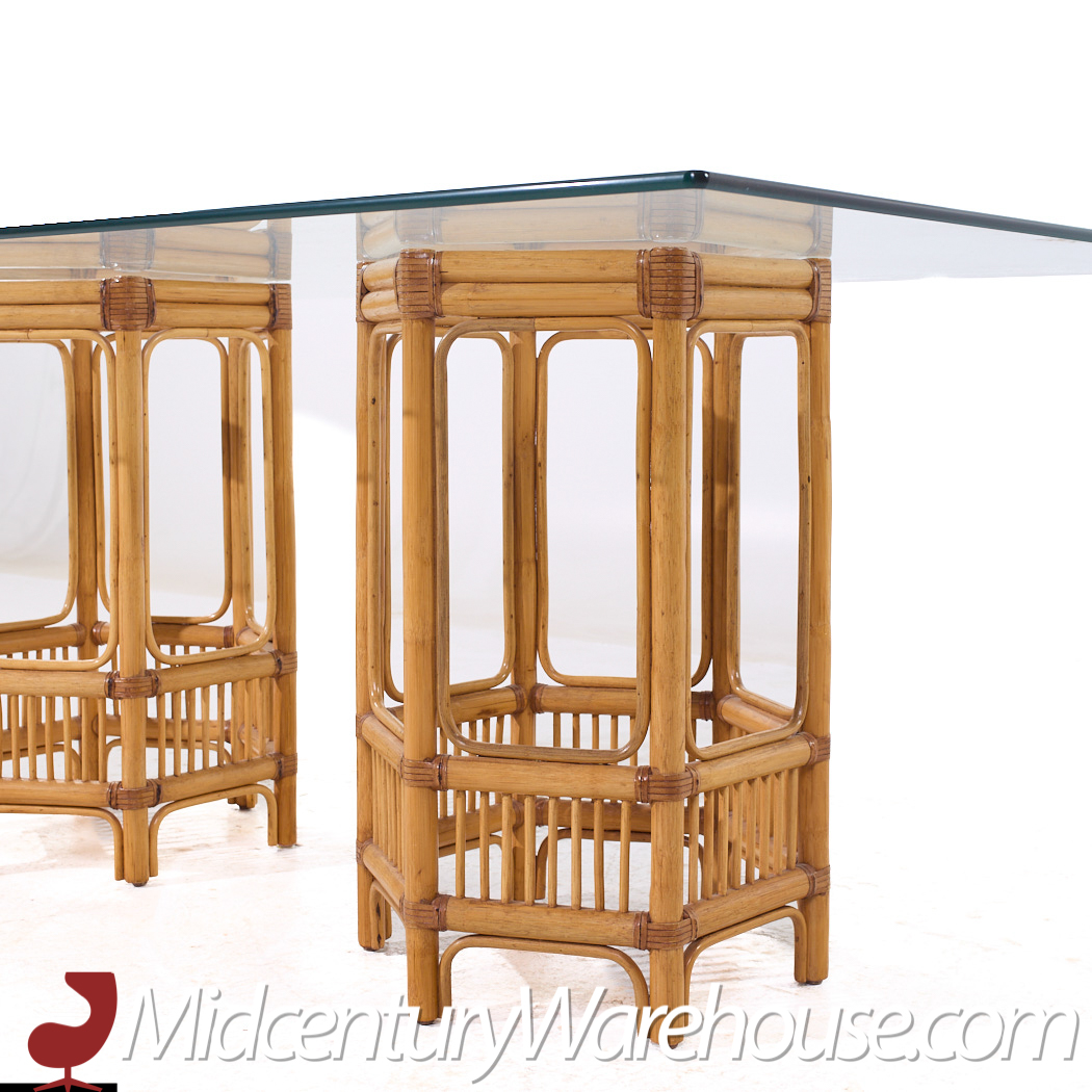 Mcguire Style Mid Century Rattan and Glass Dining Table