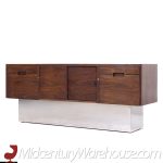 Milo Baughman Style Mid Century Rosewood and Chrome Plinth Credenza