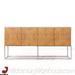 Milo Baughman for Thayer Coggin Mid Century Burlwood Chrome and Marble Credenza