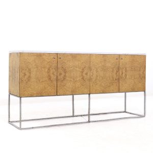 milo baughman for thayer coggin mid century burlwood chrome and marble credenza