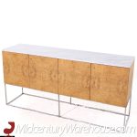 Milo Baughman for Thayer Coggin Mid Century Burlwood Chrome and Marble Credenza