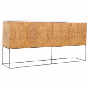 milo baughman for thayer coggin mid century burlwood chrome and marble credenza