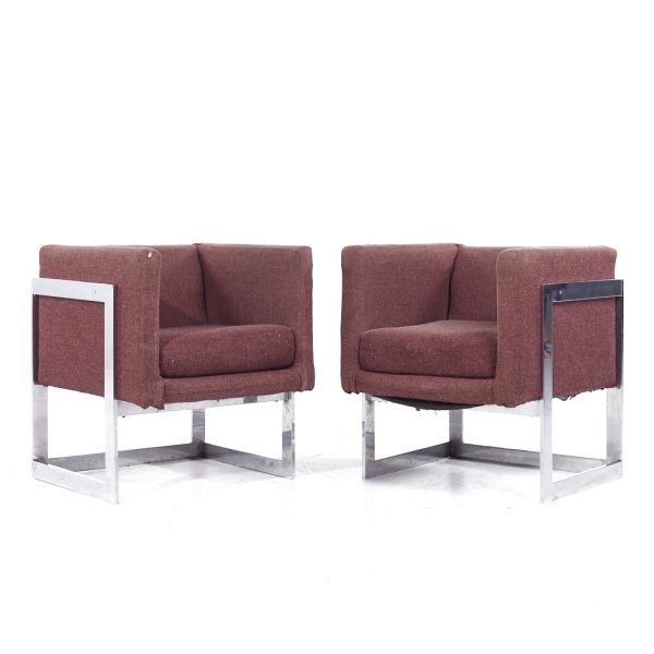 Milo Baughman for Thayer Coggin Style Mid Century Chrome Lounge Chairs - Pair