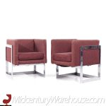 Milo Baughman for Thayer Coggin Style Mid Century Chrome Lounge Chairs - Pair