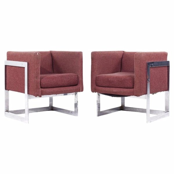 milo baughman for thayer coggin style mid century chrome lounge chairs - pair