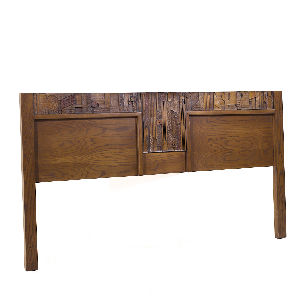 Paul Evans Style Lane Pueblo Brutalist Mid Century Walnut King Headboard