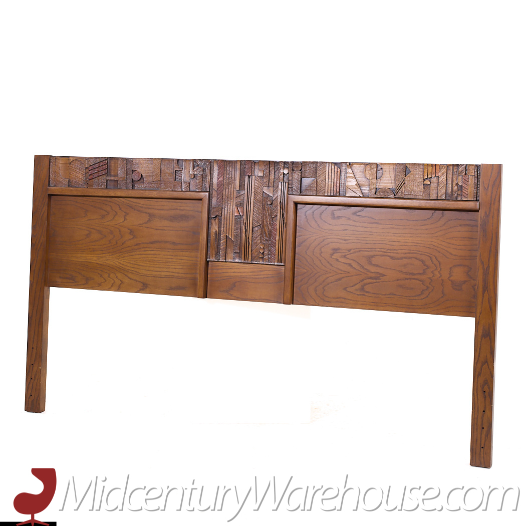 Paul Evans Style Lane Pueblo Brutalist Mid Century Walnut King Headboard