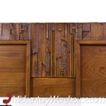 Paul Evans Style Lane Pueblo Brutalist Mid Century Walnut King Headboard