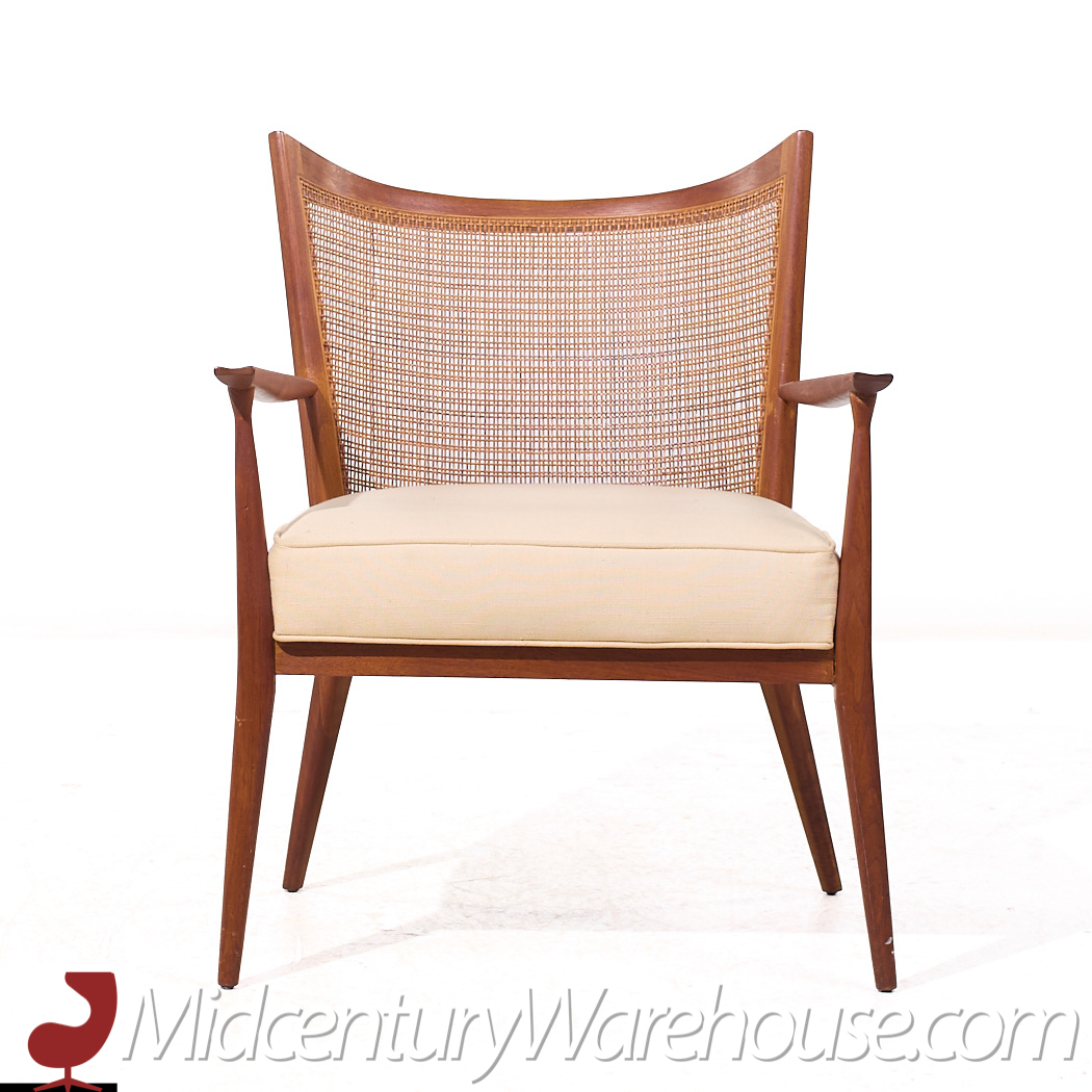 Paul Mccobb for Directional Mid Century Walnut and Cane Lounge Chair