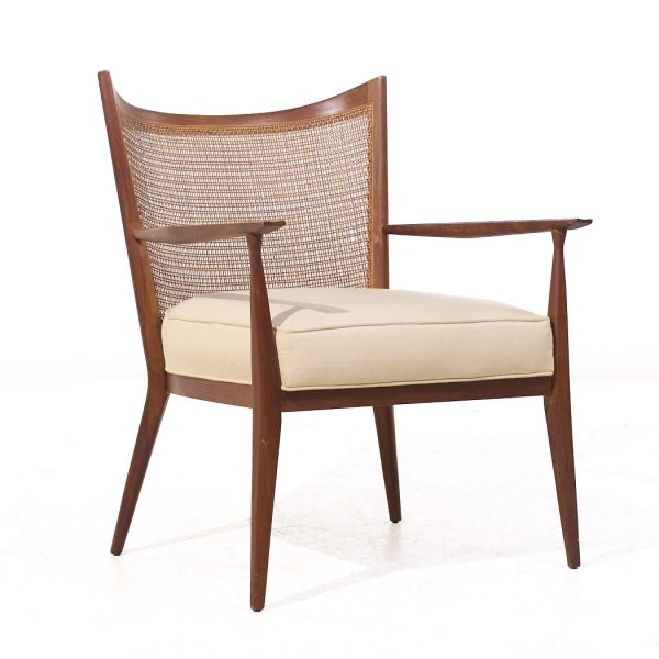 Paul Mccobb for Directional Mid Century Walnut and Cane Lounge Chair