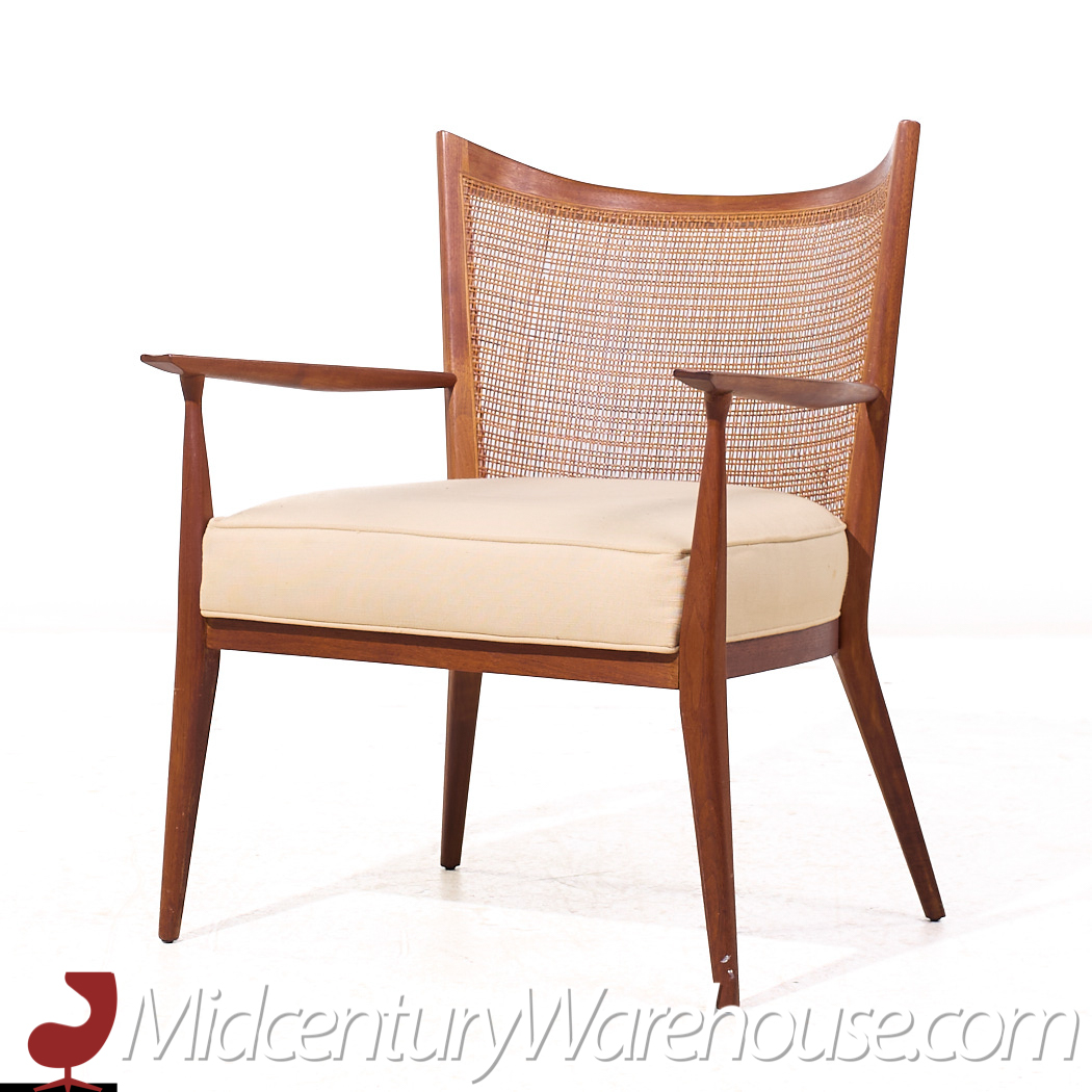 Paul Mccobb for Directional Mid Century Walnut and Cane Lounge Chair