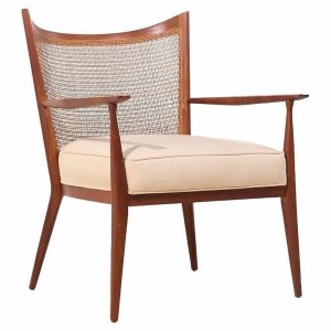 Paul Mccobb for Directional Mid Century Walnut and Cane Lounge Chair