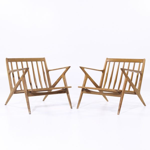 Poul Jensen for Selig Mid Century Walnut Z Lounge Chairs - Pair