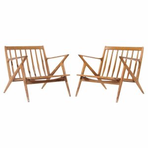 poul jensen for selig mid century walnut z lounge chairs - pair