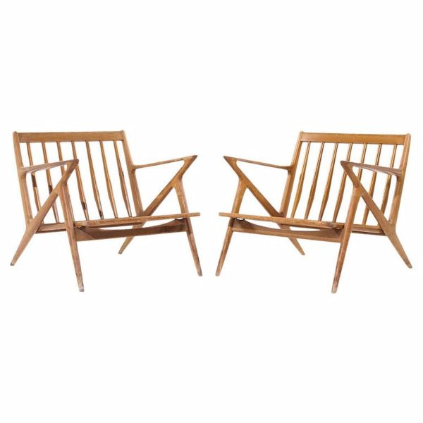 poul jensen for selig mid century walnut z lounge chairs - pair