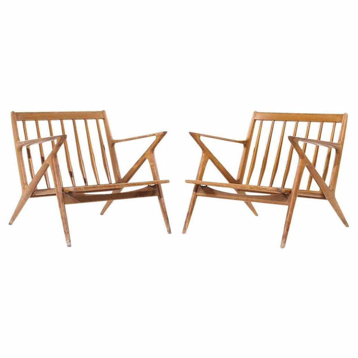 Poul Jensen for Selig Mid Century Walnut Z Lounge Chairs - Pair