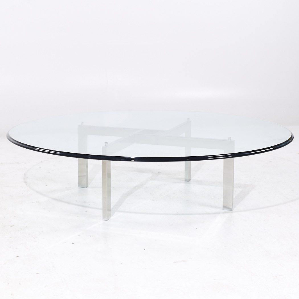 Poul Kjærholm for Fritz Hansen Style Mid Century Chrome and Glass Coffee Table