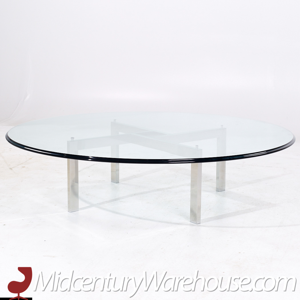 Poul Kjærholm for Fritz Hansen Style Mid Century Chrome and Glass Coffee Table