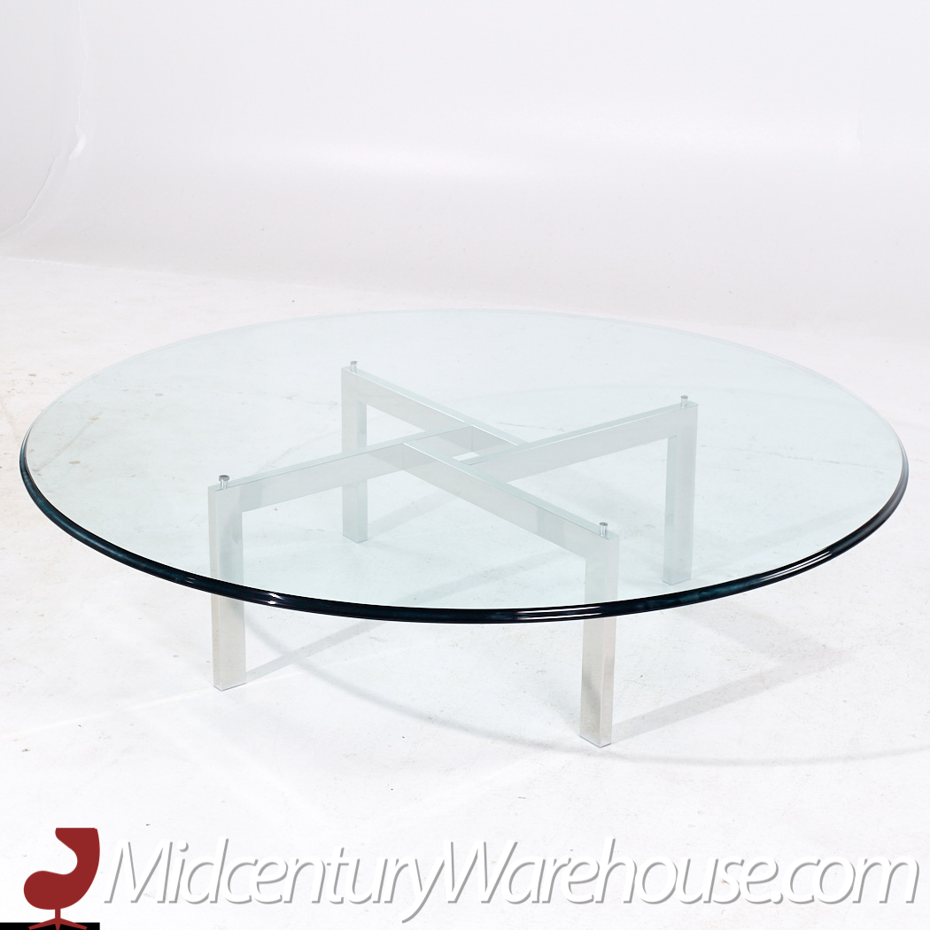 Poul Kjærholm for Fritz Hansen Style Mid Century Chrome and Glass Coffee Table