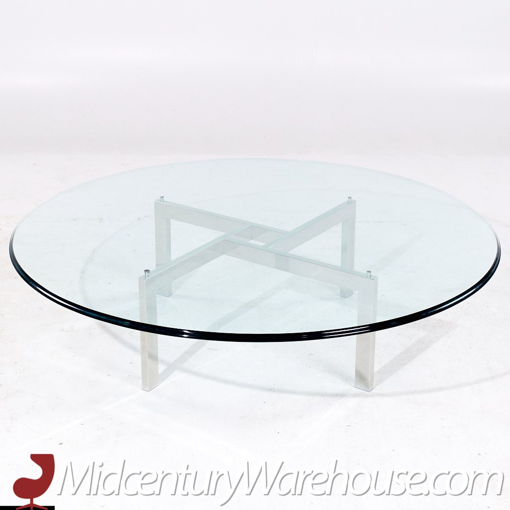 Poul Kjærholm for Fritz Hansen Style Mid Century Chrome and Glass Coffee Table