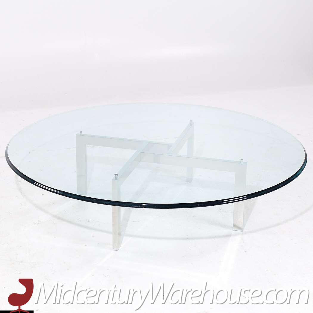 Poul Kjærholm for Fritz Hansen Style Mid Century Chrome and Glass Coffee Table