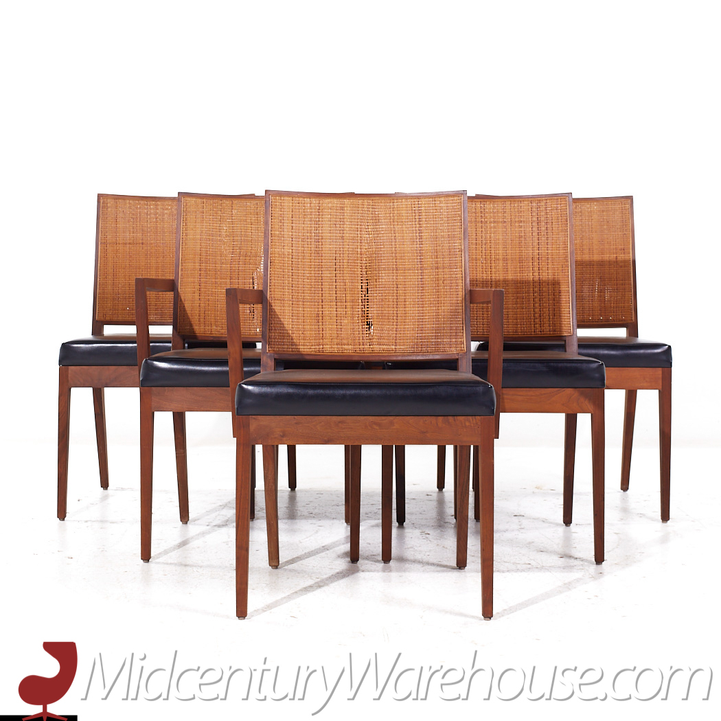 Stewart Macdougall for Glenn of California Mid Century Walnut and Cane Dining Chairs - Set of 6