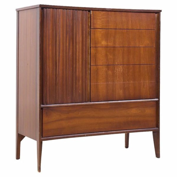 Unagusta Mid Century Walnut Curved Highboy Dresser