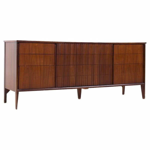 Unagusta Mid Century Walnut Curved Lowboy Dresser