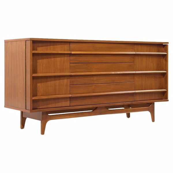 Young Manufacturing Mid Century Walnut Curved Front Credenza