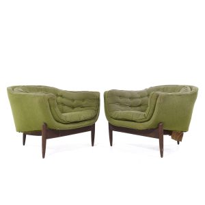 adrian pearsall style mid century walnut tub chairs - pair