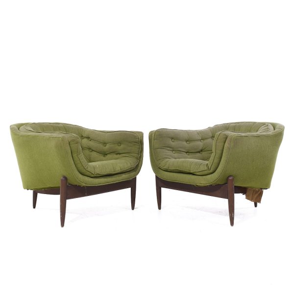 Adrian Pearsall Style Mid Century Walnut Tub Chairs - Pair