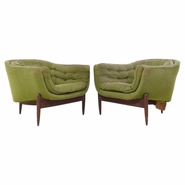 Adrian Pearsall Style Mid Century Walnut Tub Chairs - Pair