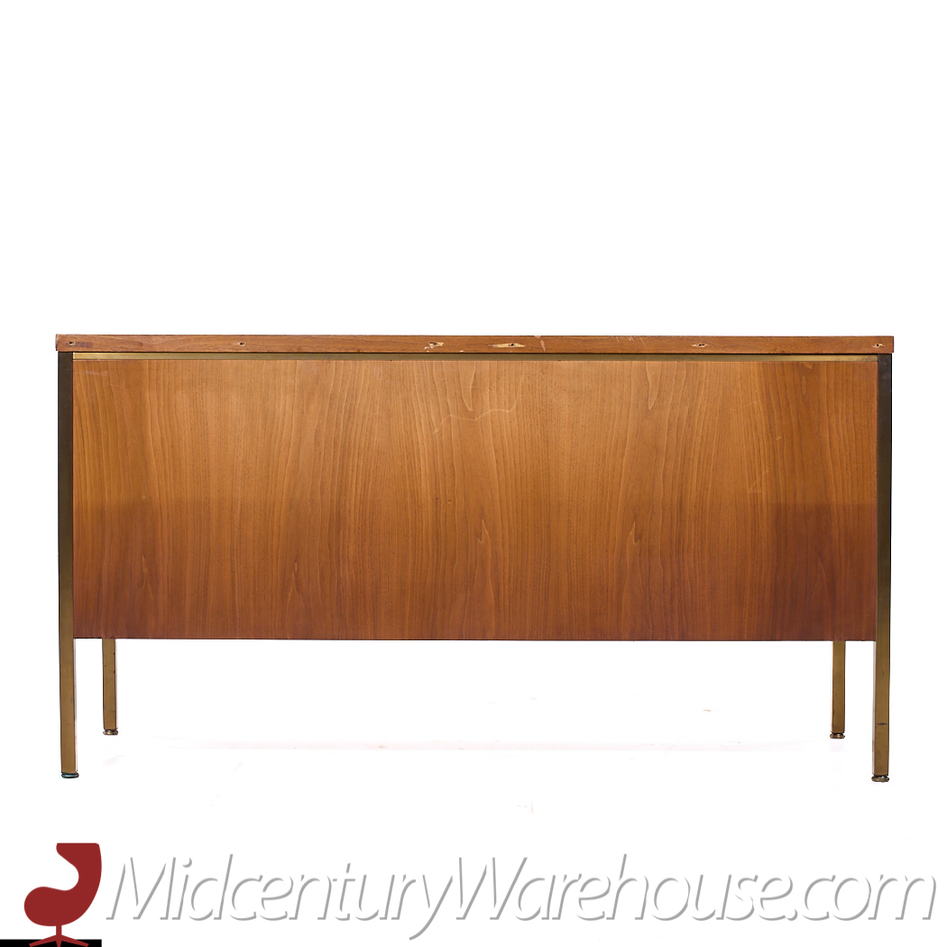 Alma Mid Century Brass and Walnut File Credenza