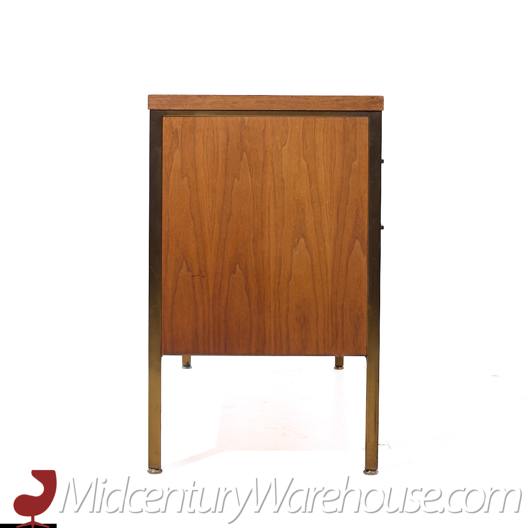 Alma Mid Century Brass and Walnut File Credenza