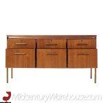 Alma Mid Century Brass and Walnut File Credenza