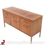 Alma Mid Century Brass and Walnut File Credenza