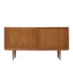 Arne Vodder Style Mid Century Danish Teak Sliding Door Credenza