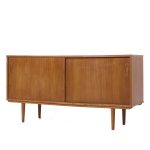 Arne Vodder Style Mid Century Danish Teak Sliding Door Credenza