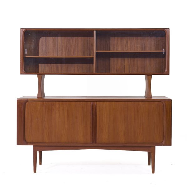 Bernhard Pedersen Mid Century Danish Teak Tambour Door Credenza and Hutch