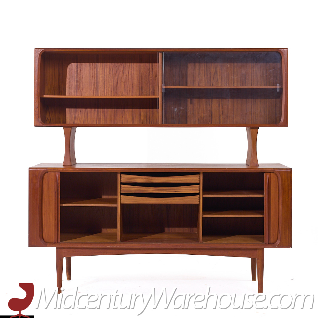 Bernhard Pedersen Mid Century Danish Teak Tambour Door Credenza and Hutch