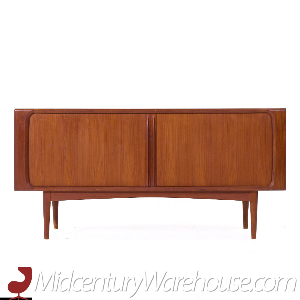 Bernhard Pedersen Mid Century Danish Teak Tambour Door Credenza and Hutch