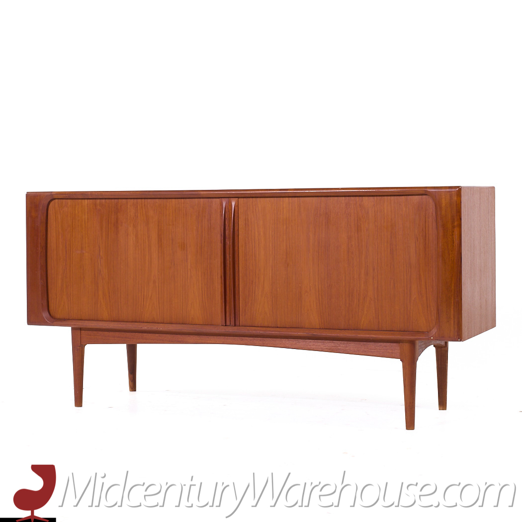 Bernhard Pedersen Mid Century Danish Teak Tambour Door Credenza and Hutch