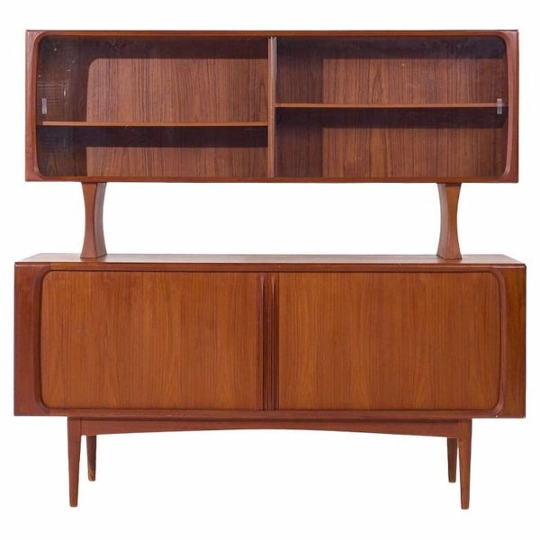 Bernhard Pedersen Mid Century Danish Teak Tambour Door Credenza and Hutch