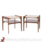 Bertha Schaefer for Singer and Sons Mid Century Sculpted Travertine and Walnut End Tables - Pair