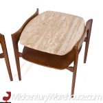 Bertha Schaefer for Singer and Sons Mid Century Sculpted Travertine and Walnut End Tables - Pair