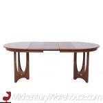 Broyhill Brasilia Mid Century Round Walnut Expanding Dining Table with 3 Leaves