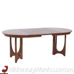 Broyhill Brasilia Mid Century Round Walnut Expanding Dining Table with 3 Leaves