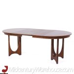 Broyhill Brasilia Mid Century Round Walnut Expanding Dining Table with 3 Leaves